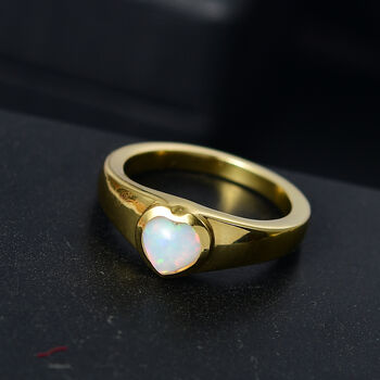 AA Nat&uuml;rlicher, &auml;thiopischer Welo Opal Ring 925 Silber 750 Gelb Vergoldet (Gr&ouml;&szlig;e 21.00) ca. 0,55 ct