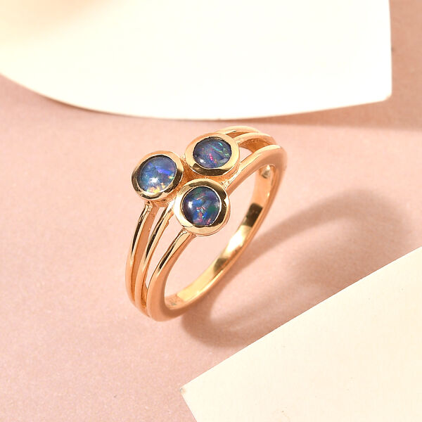 Boulder Opal Triplett-Ring, 925 Silber vergoldet  ca. 0,71 ct image number 2