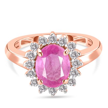 Premium Ilakaka rosa Saphir und Zirkon-Ring, 925 Silber Roségold Vermeil (Größe 16.00) (Fissure gefüllt) ca. 2,98 ct