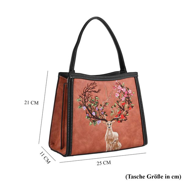 Bestickte Crossbody-Tasche, Rentier-Design, 25x11x21cm, Orange image number 9