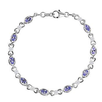 Tansanit, wei&szlig;es Zirkon Armband, ca. 19 cm, 925 Silber platiniert ca. 2.39 ct