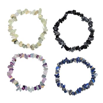 4er-Set - Flexible Prehnit, mehrfarbige Fluorit, Schneeflocken Glasachat und Lapislazuli-Armb&auml;nder - 325 ct.