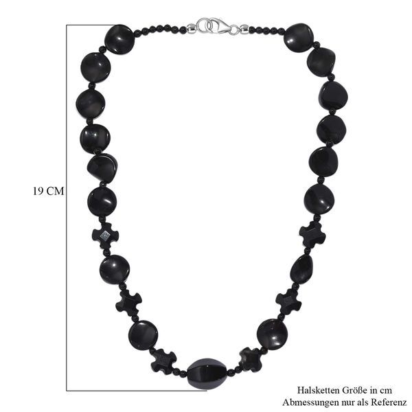 Schwarzer Spinell, Glas Halskette ca. 50 cm Edelstahl rhodiniert image number 6