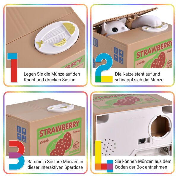 Münzstehlende Katzen-Spardose, Braun image number 9