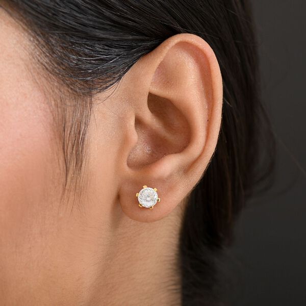 D'Joy 161 Facettiert Moissanit Ohrringe 925 Silber 750 Gelbgold Vermeil ca. 1,75 ct. image number 2