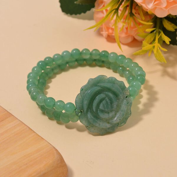 Gr&uuml;nes Aventurin  handgeschnitztes Blumen-Armband, 17-19cm - 150 ct. image number 1