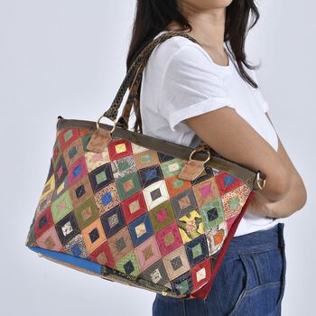 Chaos By Elsie - Echtleder Crossbody Tasche, Multifarbenes Krokodil-Muster