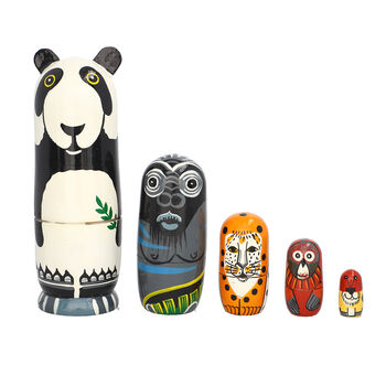 5er-Set Matrioshka, Handbemalten Nistpuppen, Panda