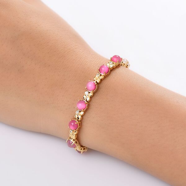 Mondblüte - Maulbeer Mondstein, Weißer Zirkon Armband ca. 19 cm 925 Silber 750 Gelb Vergoldet ca. 15,17 ct. image number 3