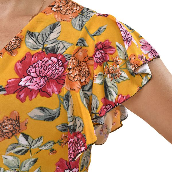 Maxi Kleid mit gesmokter Taille und Flatter&auml;rmel, One Size, gelb image number 5