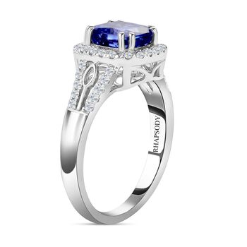 RHAPSODY zertifiziert und gepr&uuml;ft AAAA Tansanit und Diamant Ring in 950 Platin - 2,10 ct.