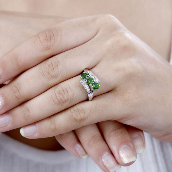 Natürlicher Chromdiopsid, Weißer Zirkon Ring 925 Silber rhodiniert (Größe 17.00) ca. 1,29 ct image number 3