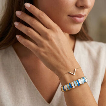 Emaille-Armreif im Streifen-Design, Hell- und Dunkelblau, ca. 18,5 cm, ca. 43 g