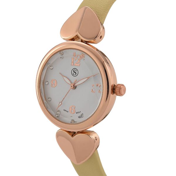 STRADA Uhr mit PC21S Japan-Uhrwerk, Edelstahl-Mesh-Armband, Roségoldfarben mit Kristallzifferblatt, Aprikose image number 3