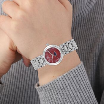 GENOA - Japanischem Uhrwerk und Rotem Sonnenschliff-Zifferblatt, Reiner Edelstahl, 20 cm