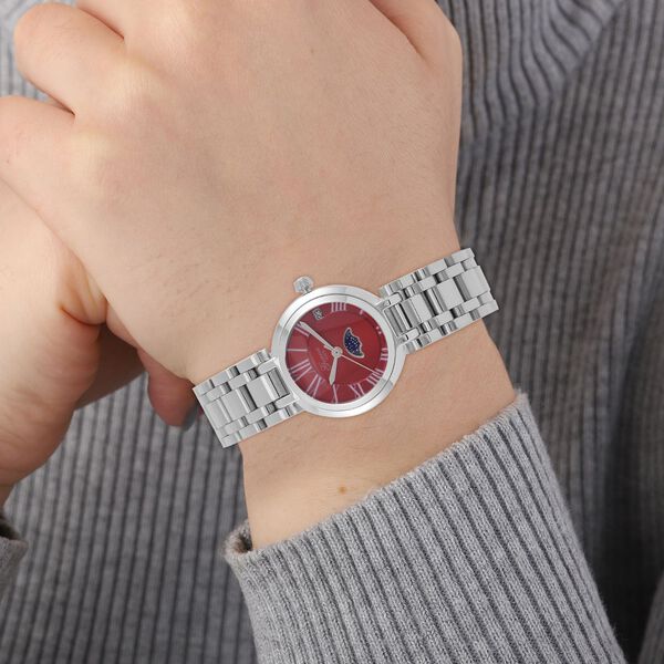 GENOA - Japanischem Uhrwerk und Rotem Sonnenschliff-Zifferblatt, Reiner Edelstahl, 20 cm image number 3