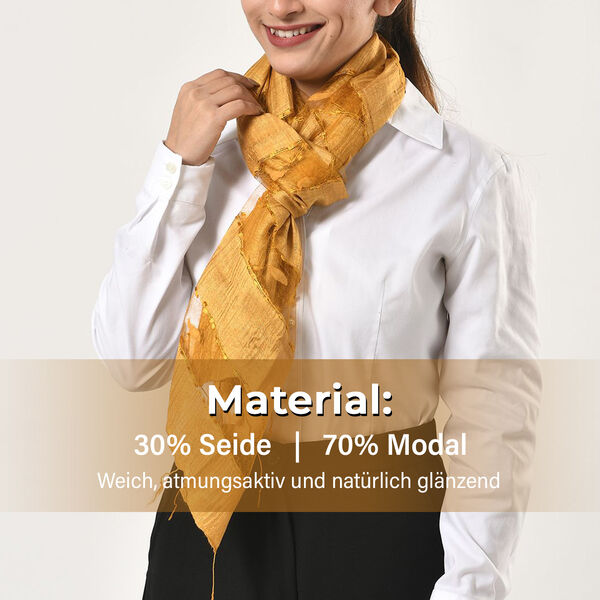 Modal-Seide-Schal, Streifendesign, 175x60 cm, Gold image number 2