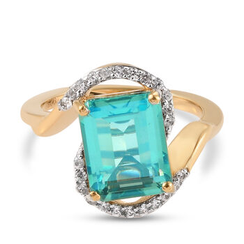 Pfau Triplett Quarz und Zirkon Ring 925 Silber vergoldet (Gr&ouml;&szlig;e 16.00)