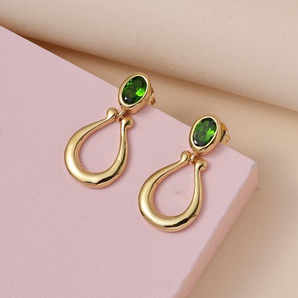 Nat&uuml;rliche Chromdiopsid Ohrringe, 925 Silber vergoldet ca. 0.93 ct image number 2