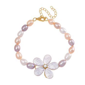 Keshi Perle (12x9 mm), Mehrfarbige S&uuml;&szlig;wasser Perle (7-8mm) Armband ca. 18 cm + 5 cm Extender, 925 Silber vergoldet