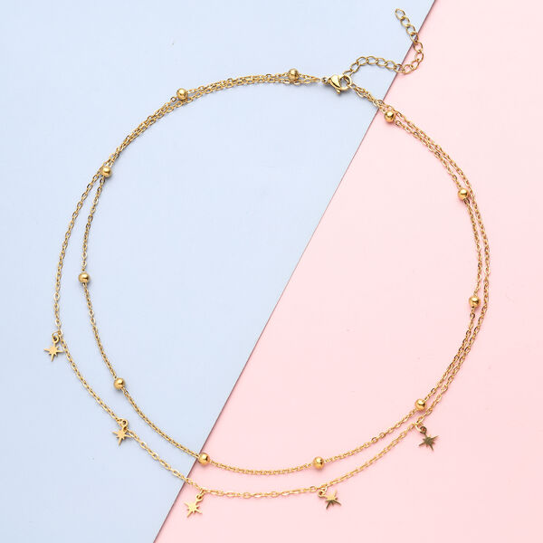 2-lagige Halskette, ca. 36 cm, Edelstahl IP-Gold image number 2