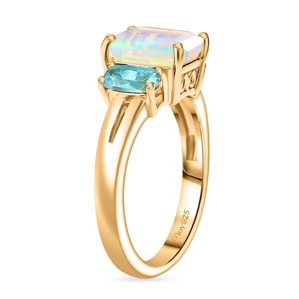 D'Joy AA Natürlicher, äthiopischer Welo Opal, Paraiba-Blau-Apatit Ring 925 Silber vergoldet (Größe 21.00) ca. 1.53 ct image number 5