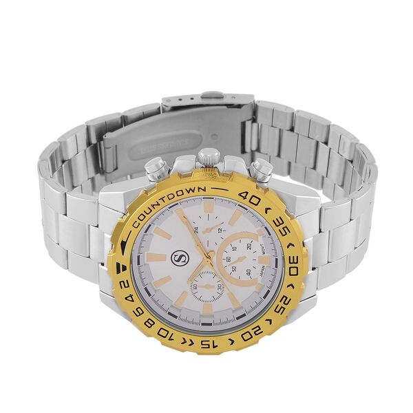 STRADA - Japanisches Uhrwerk mit rotierbarem Skalenring und Edelstahl-Gold-Plattierung, bicolor, Weiß und Gelb image number 4