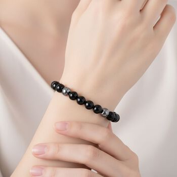 Terahertz, Schwarzer Glasachat Armband Flexibles (ca. 18 cm) ca. 125,00 ct.