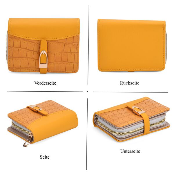 2-teiliges Geldbörsen-Set im Krokoprägungs-Design, Lange Geldbörse 20x10x3 cm und Bifold-Geldbörse 12x9x3,5 cm, Gelb image number 6