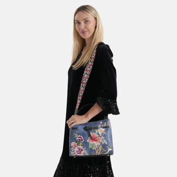 Florale Kunstprint Crossbody-Tasche mit Komfort-Schulterriemen, 30 x 13 x 23 cm, Marineblau