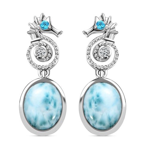Seepferdchen Larimar, Neon Apatit und Zirkon Ohrringe image number 0
