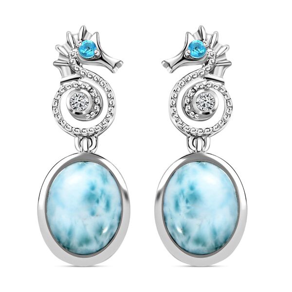 Seepferdchen Larimar, Neon Apatit und Zirkon Ohrringe