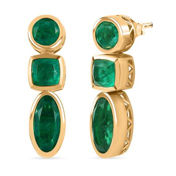 Smaragd-Triplette-Quarz Ohrringe 925 Silber 750 Gelb Vermeil ca. 9,48 ct.