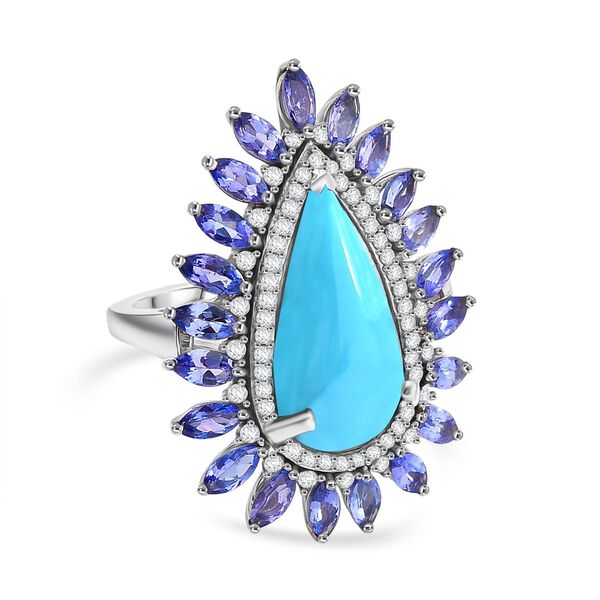 D'Joy AA Sleeping Beauty T&uuml;rkis, Tansanit Ring 925 Silber rhodiniert (Gr&ouml;&szlig;e 20.00) ca. 10,58 ct