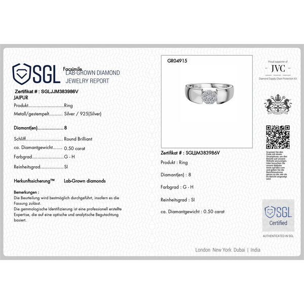 LUXURIANT SI-GH Labor Diamant Ring, 925 Silber rhodiniert - 0,50 ct. image number 8
