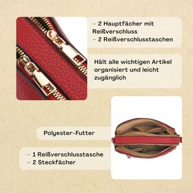 Crossbody-Tasche mit mehreren Rei&szlig;verschlussf&auml;chern und abnehmbarem Gurt, 25x9x18cm, Rot