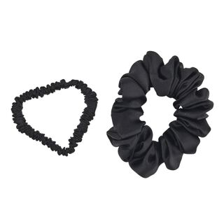 LA MAREY Signature - Seiden-Scrunchies aus 100% Maulbeerseide, 1 cm und 3,5 cm, Schwarz