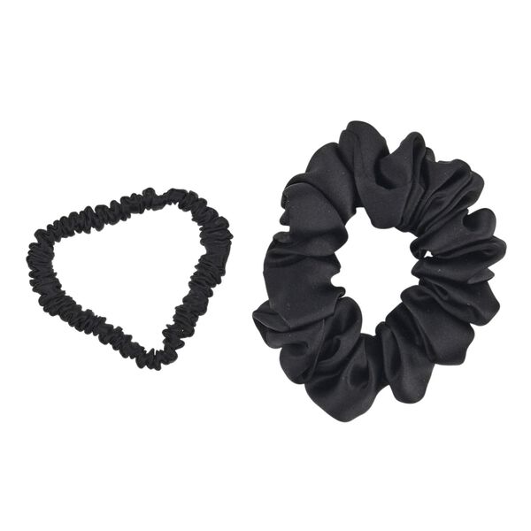 LA MAREY 2er-Set Scrunchies aus 19mm 100% Maulbeerseide, Schwarz image number 0