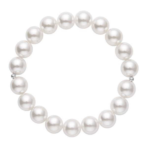 2er Set -Wei&szlig;es Muschelkernperlen-Armband und Ohrringe, (11-13mm), 925 Silber rhodiniert image number 3