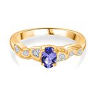 Tansanit, Weißer Zirkon Ring 925 Silber 750 Gelbgold Vermeil (Größe 20.00) ca. 0,48 ct
