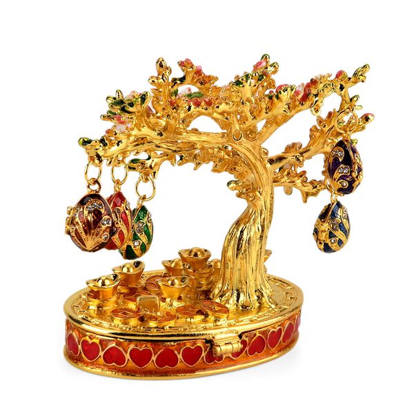 Eleganter goldfarbener Schmuckhalter in Baumform mit rosa Kristallen und dekorativen eif&ouml;rmigen Anh&auml;ngern, Gr&ouml;&szlig;e 8,5x4,5x9cm - Rosa image number 4