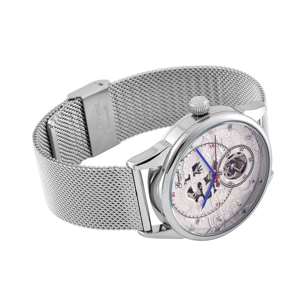 GENOA TIME V2 - Automatische mechanische Uhr mit Drachenmuster und Edelstahl-Mesharmband, 23 cm, Silber, ca. 89,00g image number 6