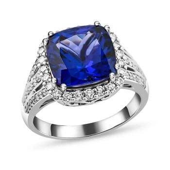AAAA Tansanit, Wei&szlig;er Diamant Ring 950 Platin (Gr&ouml;&szlig;e 17.00) ca. 5,65 ct
