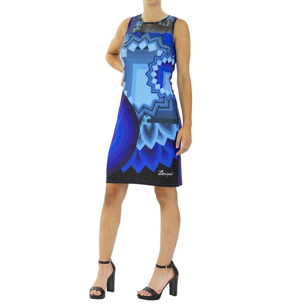 DESIGUAL, Kleid Kurzarm, Geometrischer Illusion-druck, Blau, Größe 38 image number 1