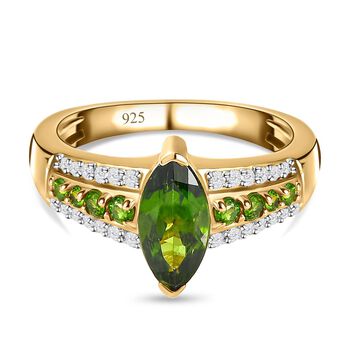 Nat&uuml;rlicher Chromdiopsid-Ring, 925 Silber Gelbgold Vermeil (Gr&ouml;&szlig;e 17.00) ca. 1.55 ct