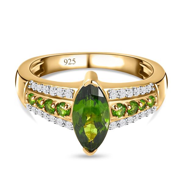 Nat&uuml;rlicher Chromdiopsid-Ring, 925 Silber Gelbgold Vermeil  ca. 1,55 ct
