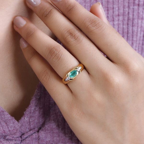 Kolumbianischer Smaragd, wei&szlig;er Zirkon Ring 925 Silber Gelbgold Vermeil (Gr&ouml;&szlig;e 17.00) ca. 0.80 ct image number 2