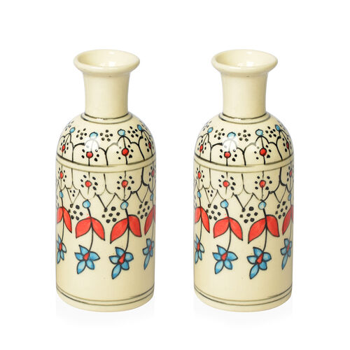 2er Set handbemalte Keramikvasen, 7,5x19 cm, Blumen image number 0