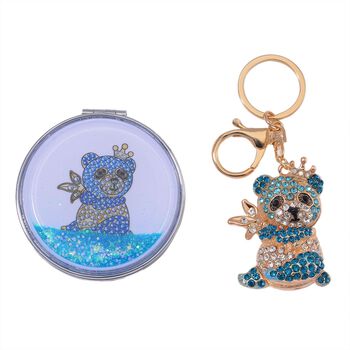 2er Set - Mehrfarbiger Kristall, Panda-Set: Schl&uuml;sselanh&auml;nger und Spiegel, emailliert, goldfarben