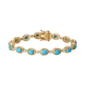 Amerikanisches natürliches Sleeping Beauty Türkis, Weißer Zirkon Armband ca. 18 cm 925 Silber Gelbgold Vermeil ca. 7.08 ct